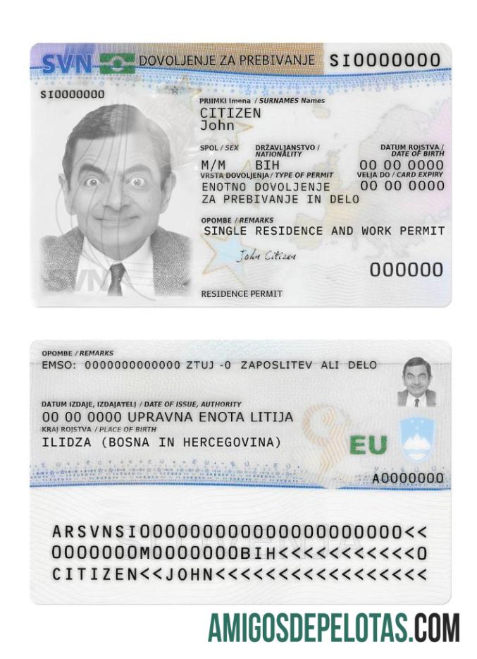 Cartão de autorização de residência na Eslovênia modelo